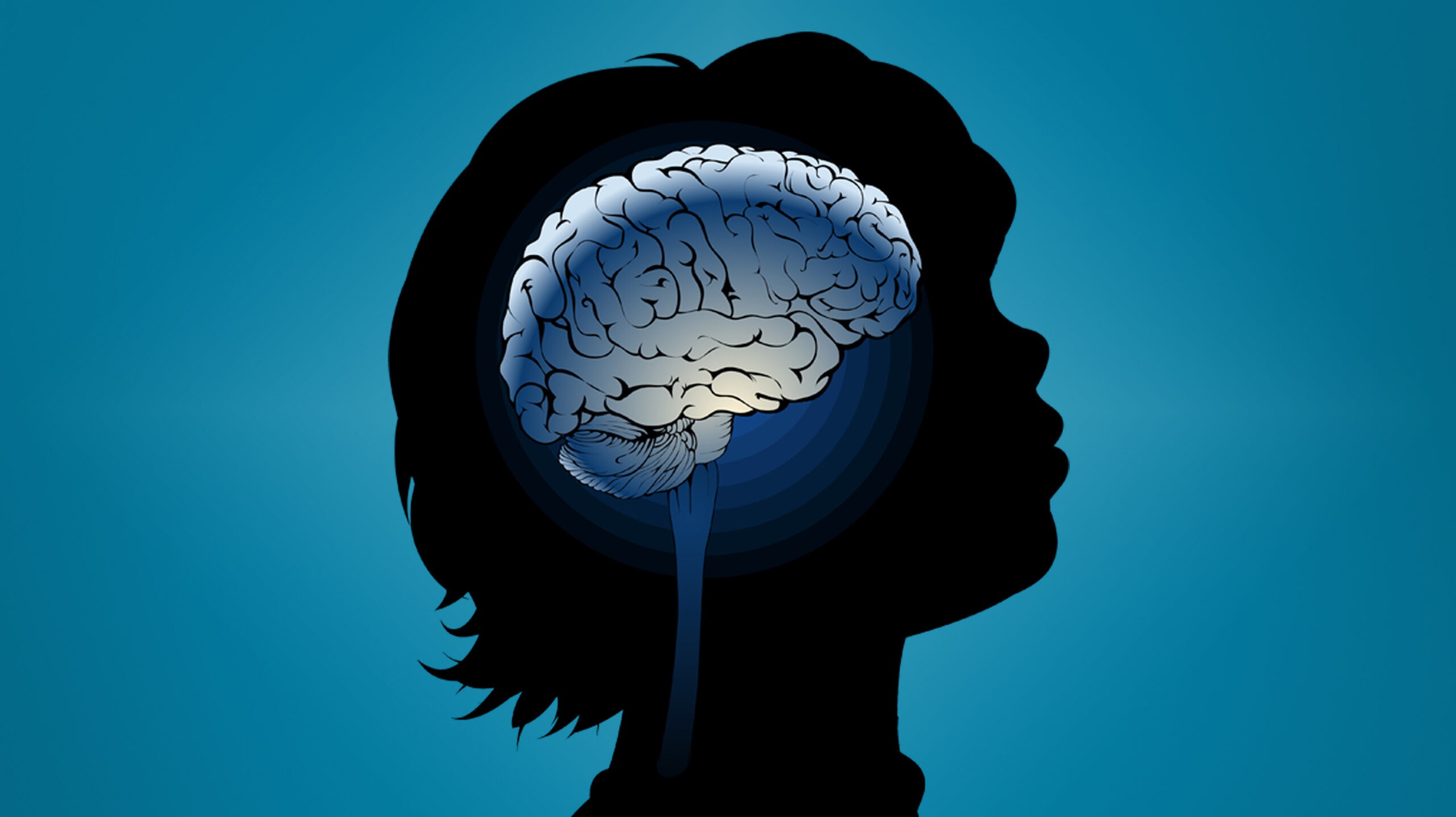 Silhouette of a child's head with an illustrated brain, symbolizing neurological activity and brain development in autism.